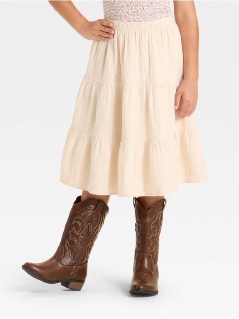 🆕Cat & Jack Girl’s Cream Tiered Midi Skirt Size XS(4/5)